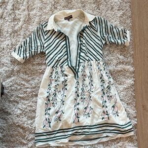 Louis Vuitton 2010’s Striped Floral Green and White Striped 100% Silk Dress